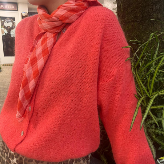 Mohair Blend Button Through Cardigan - Coral Pink