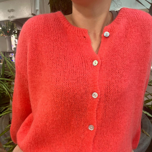 Mohair Blend Button Through Cardigan - Coral Pink
