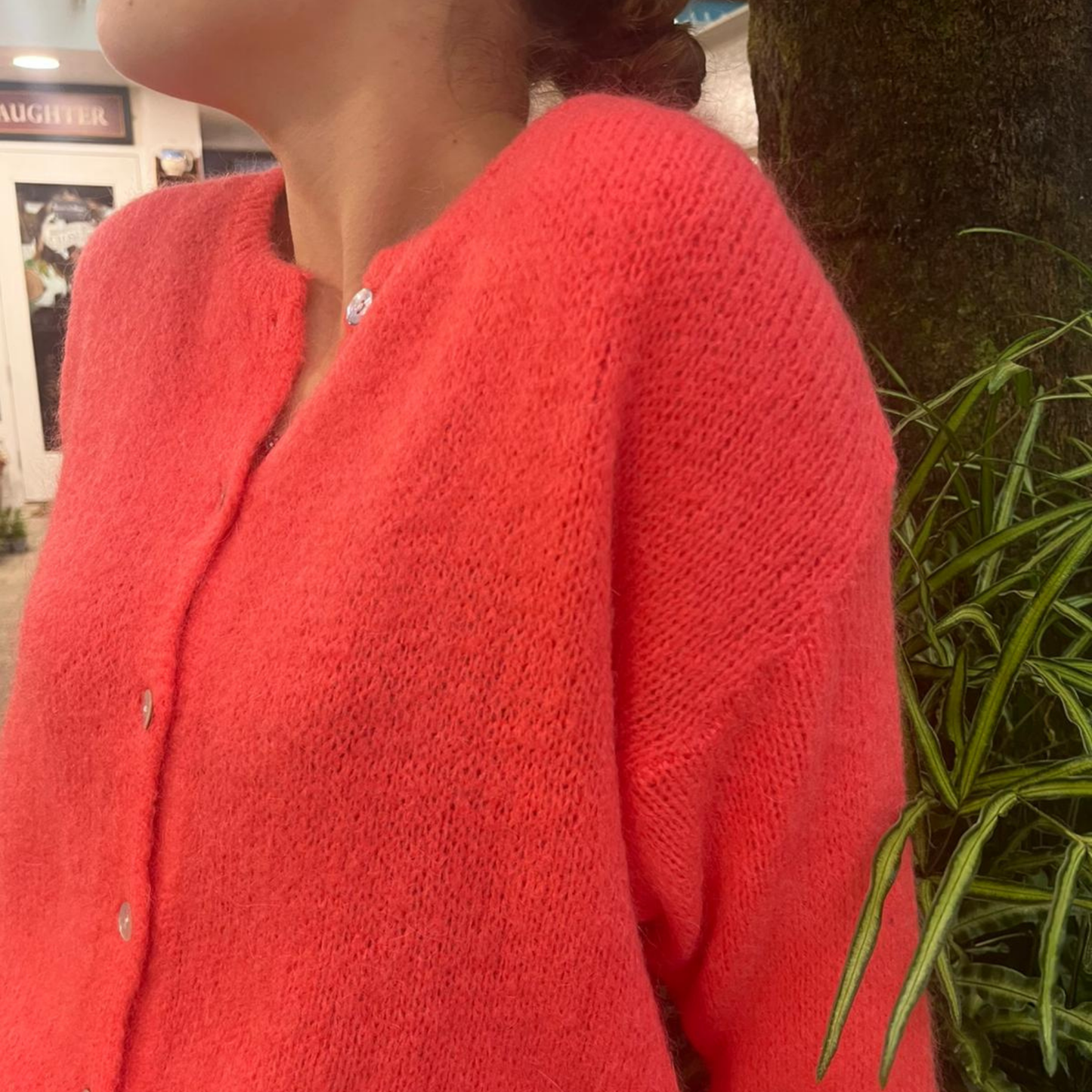 Mohair Blend Button Through Cardigan - Coral Pink
