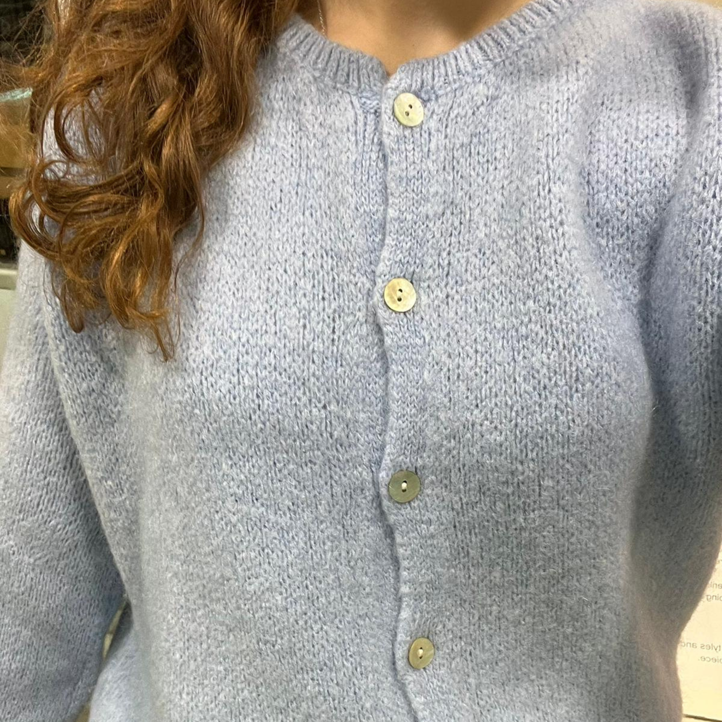 Mohair Blend Button Through Cardigan - Pale Blue