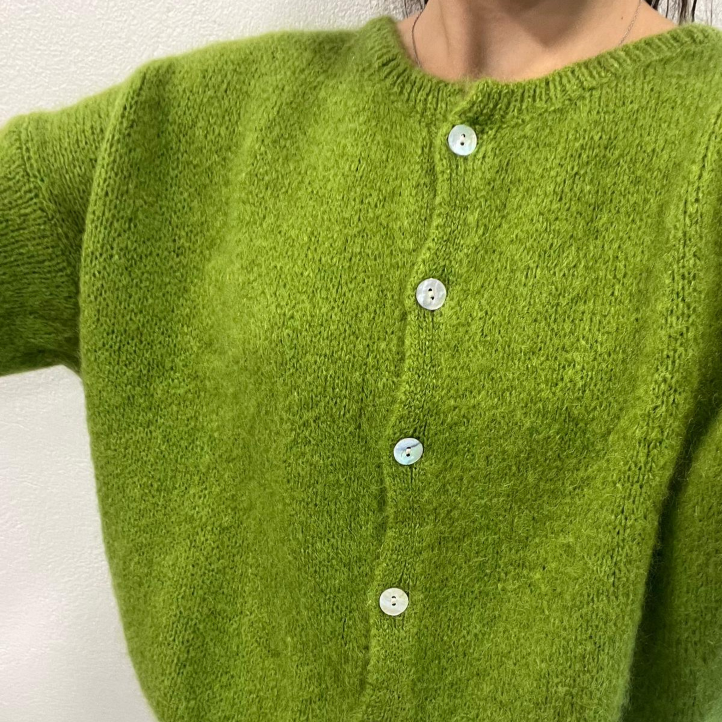 Mohair Blend Cropped Sleeve Cardigan - Apple