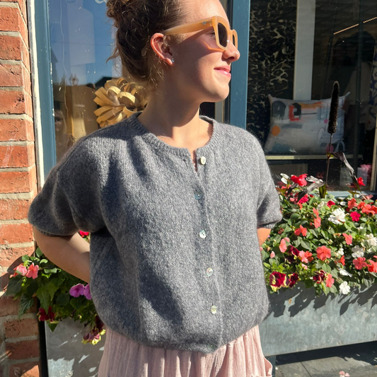Mohair Blend Cropped Sleeve Cardigan - Charcoal