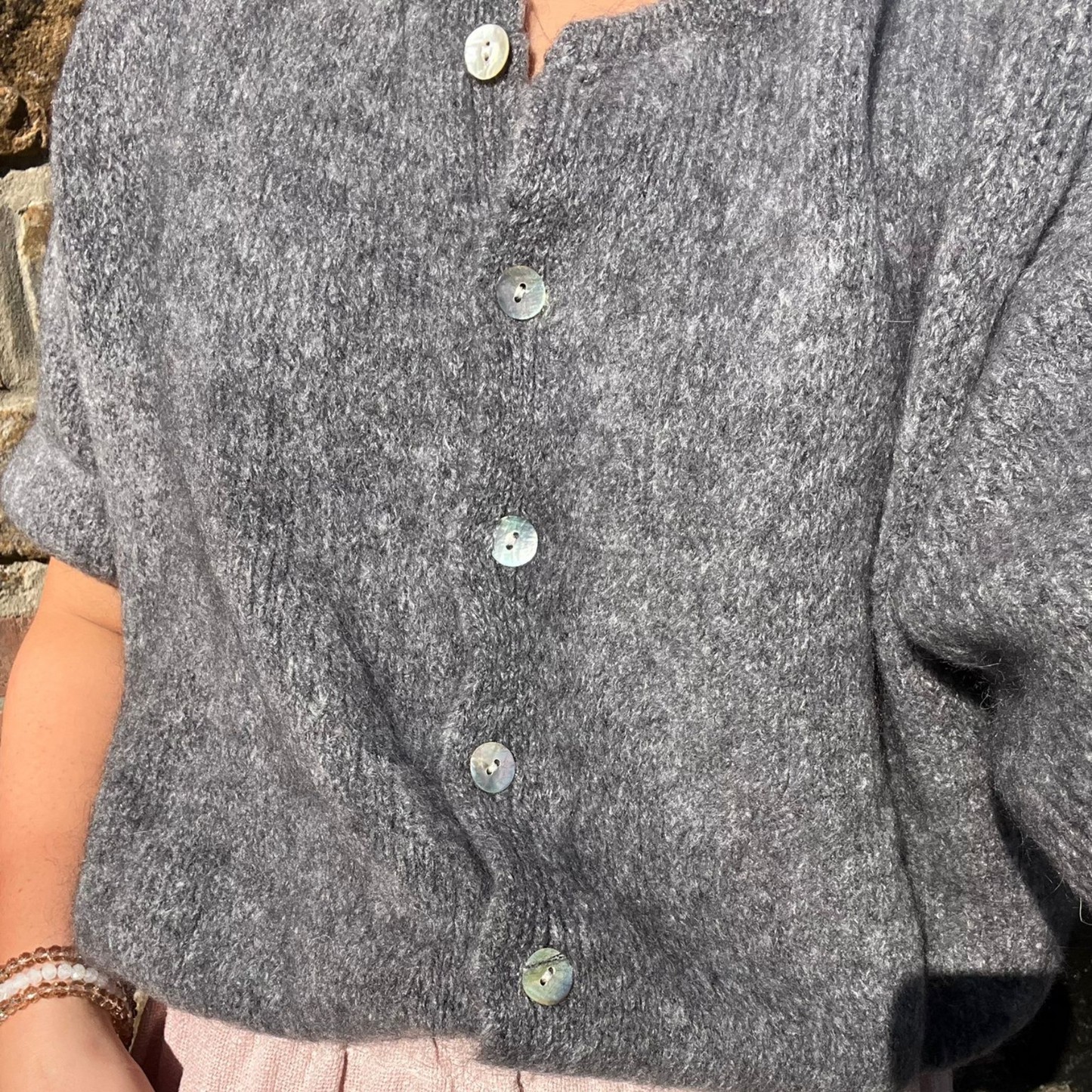 Mohair Blend Cropped Sleeve Cardigan - Charcoal