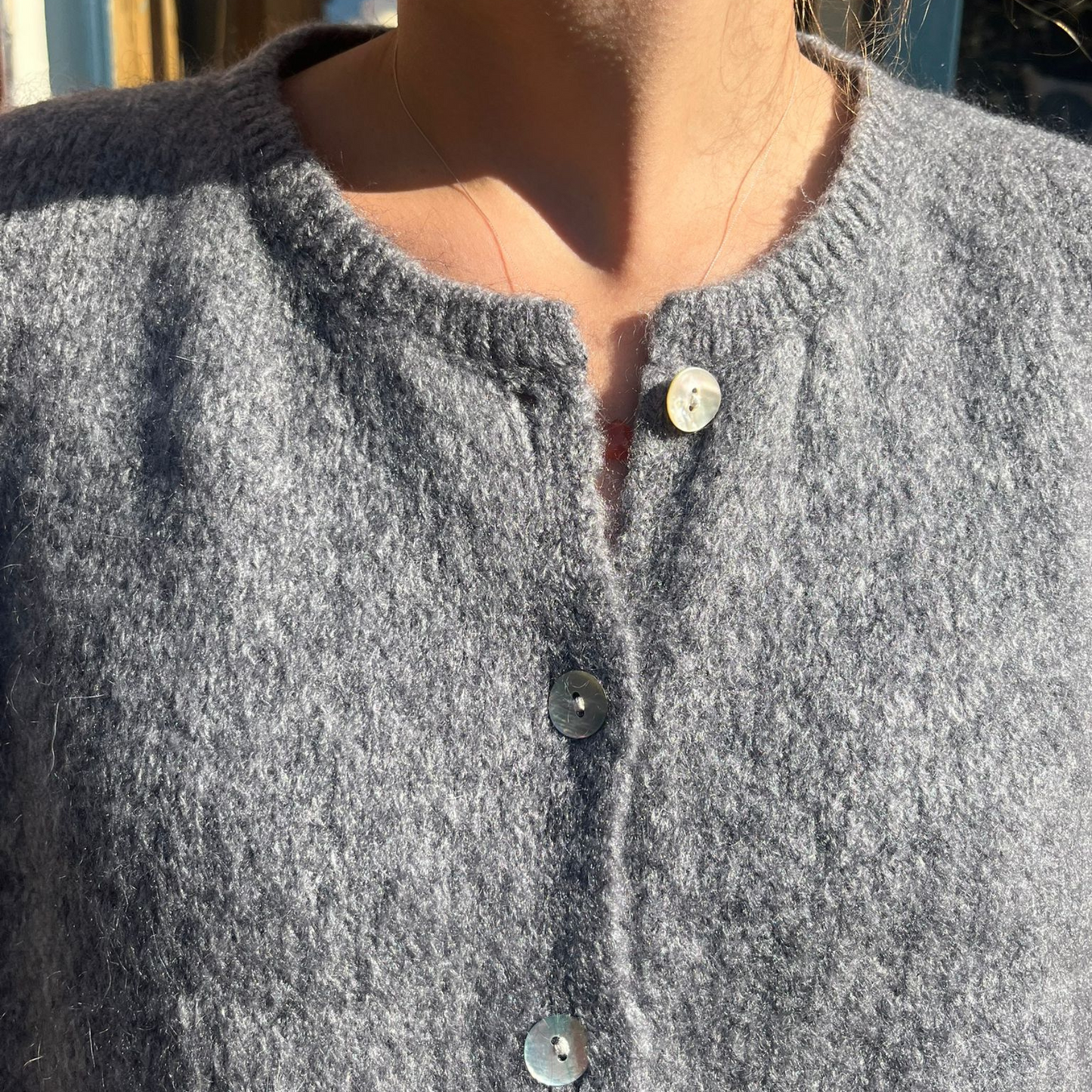 Mohair Blend Cropped Sleeve Cardigan - Charcoal