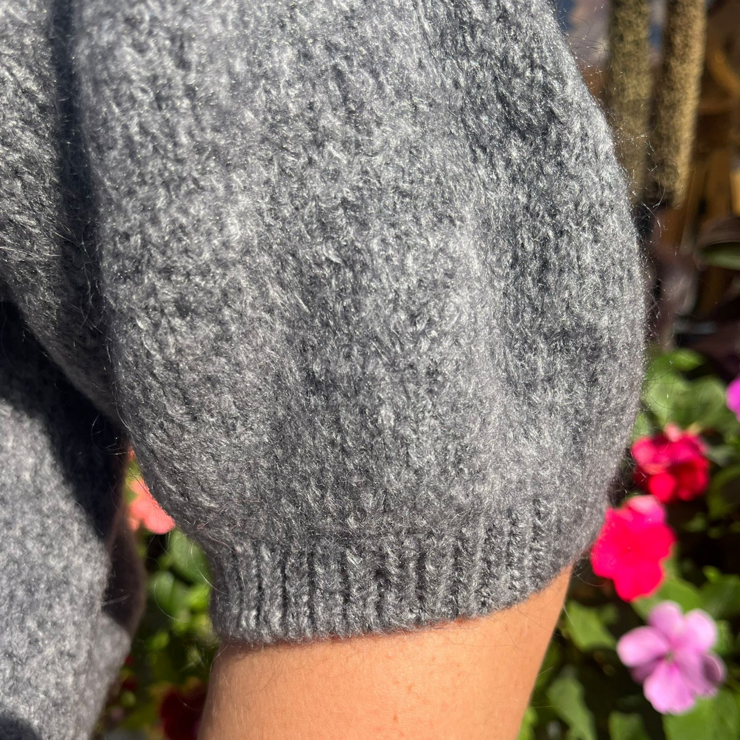 Mohair Blend Cropped Sleeve Cardigan - Charcoal