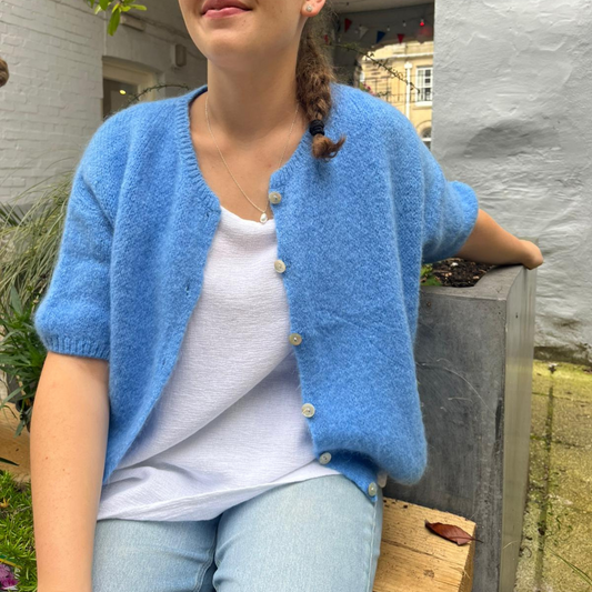 Mohair Blend Cropped Sleeve Cardigan - Cornflower Blue