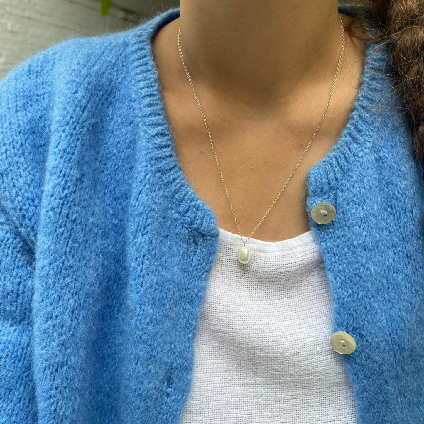 Mohair Blend Cropped Sleeve Cardigan - Cornflower Blue