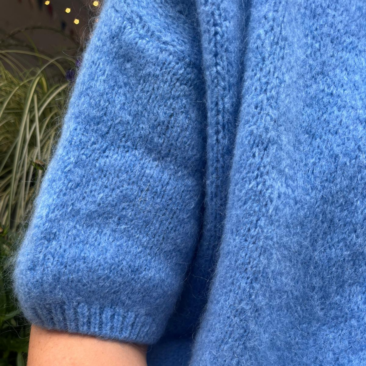 Mohair Blend Cropped Sleeve Cardigan - Cornflower Blue