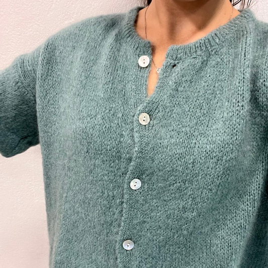 Mohair Blend Cropped Sleeve Cardigan - Duck Egg