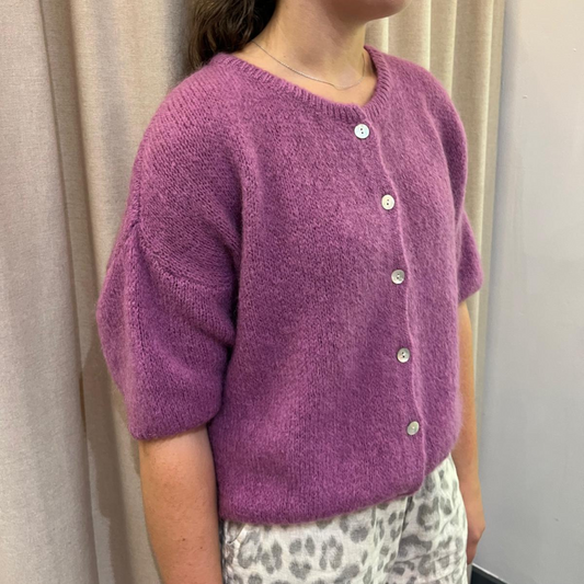Mohair Blend Cropped Sleeve Cardigan - Grape