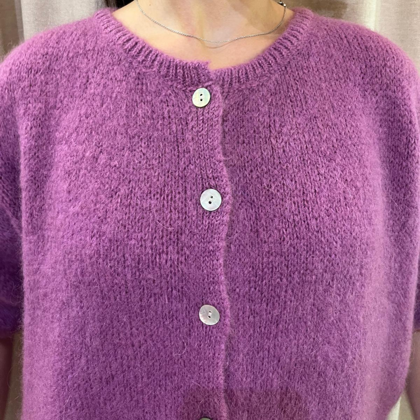 Mohair Blend Cropped Sleeve Cardigan - Grape