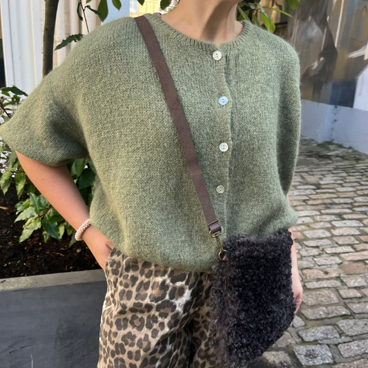 Mohair Blend Cropped Sleeve Cardigan - Khaki Green