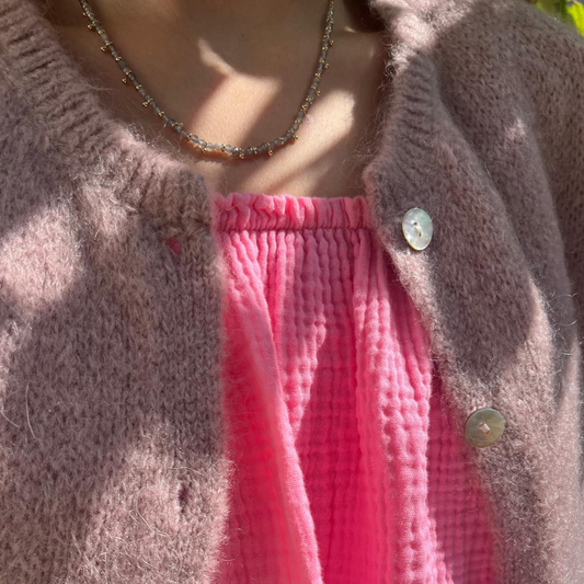 Mohair Blend Cropped Sleeve Cardigan - Mink