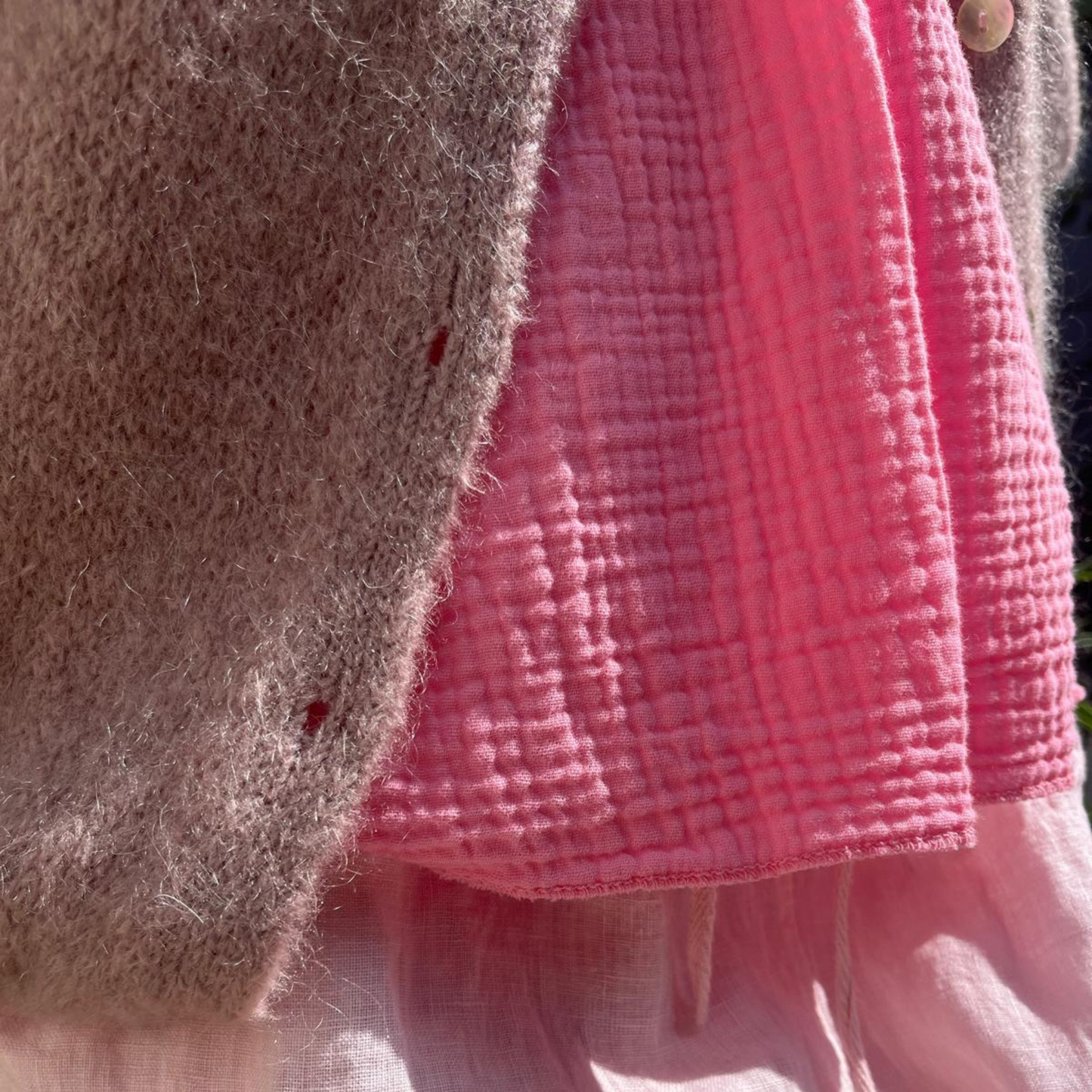 Mohair Blend Cropped Sleeve Cardigan - Mink