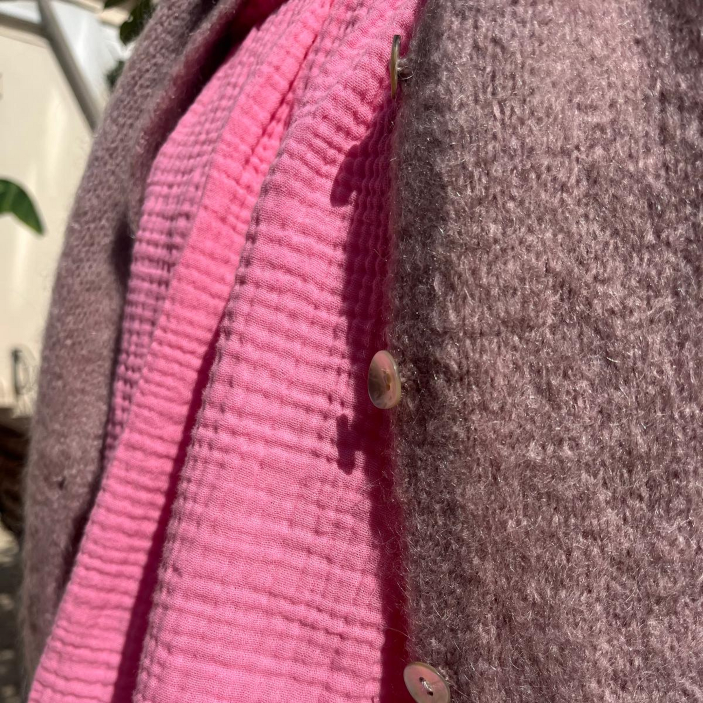 Mohair Blend Cropped Sleeve Cardigan - Mink