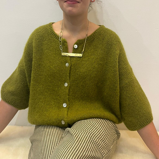 Mohair Blend Cropped Sleeve Cardigan - Olive
