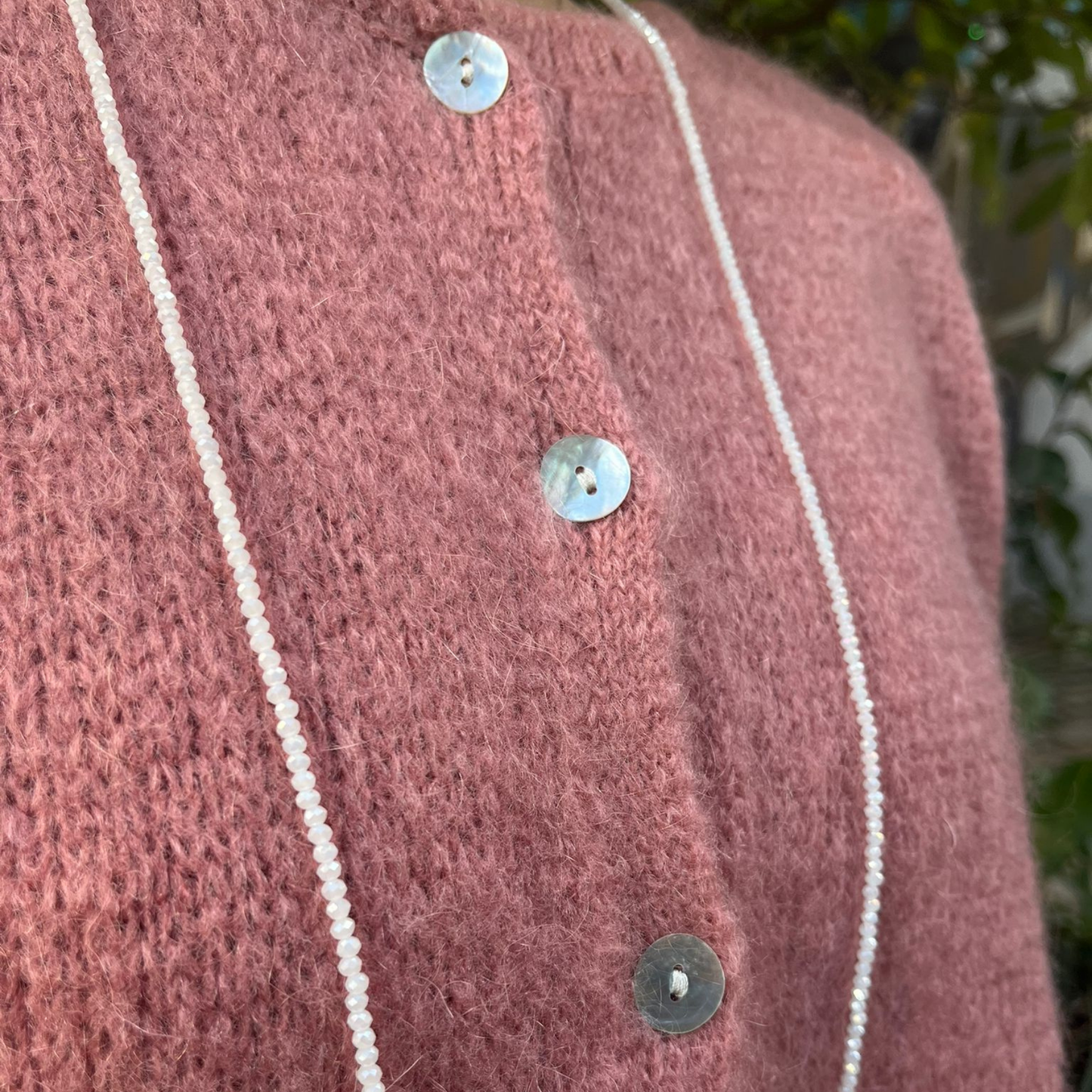 Mohair Blend Cropped Sleeve Cardigan - Rose