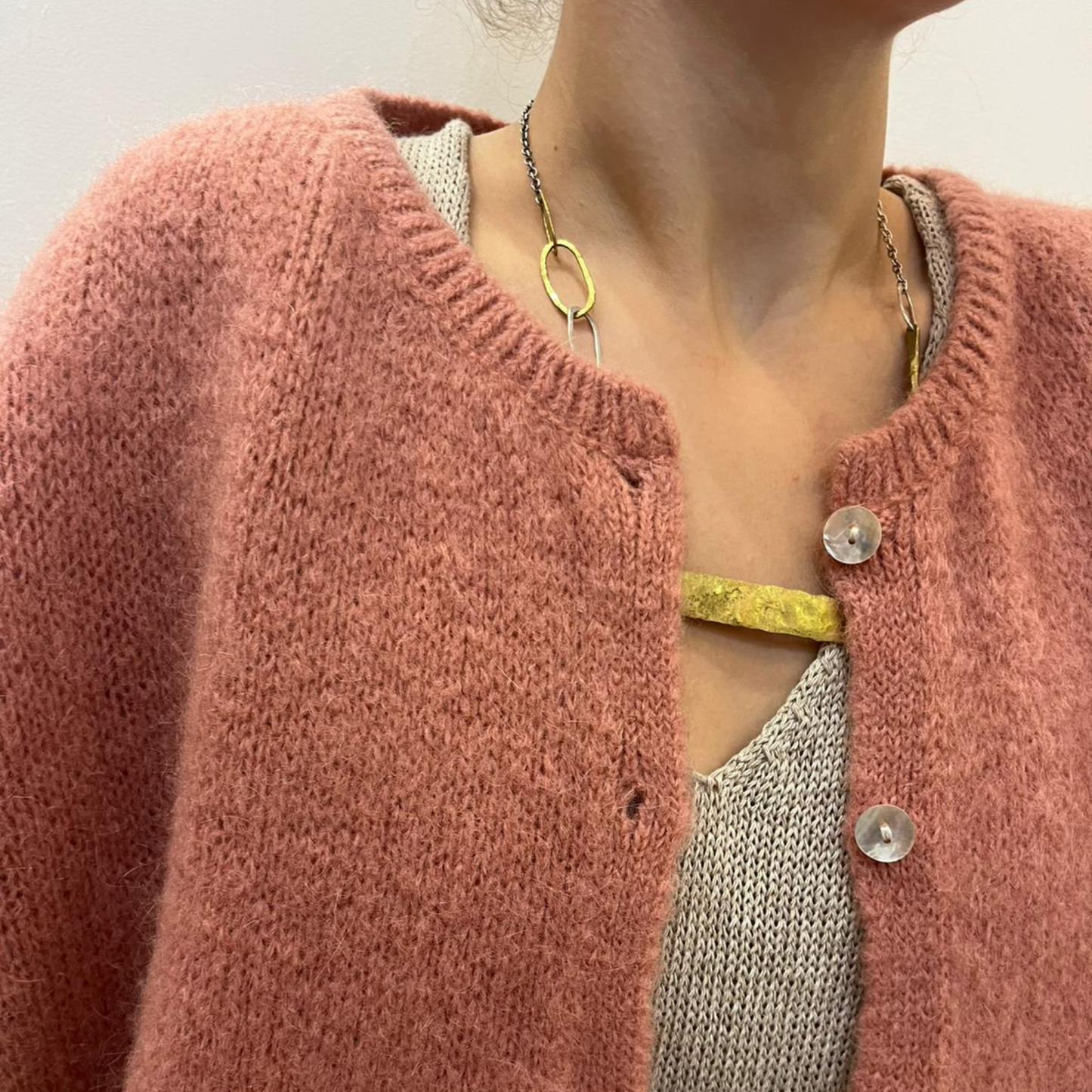 Mohair Blend Cropped Sleeve Cardigan - Rose