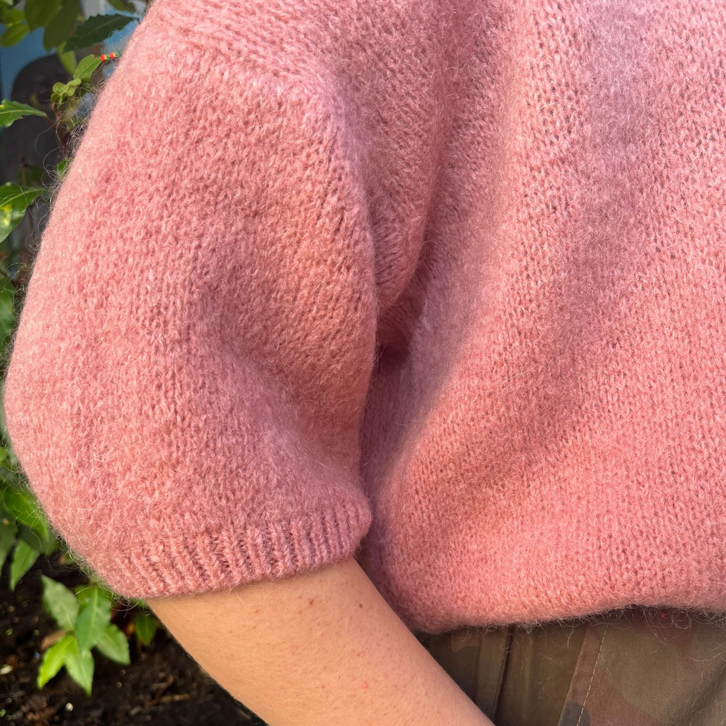 Mohair Blend Cropped Sleeve Cardigan - Rose