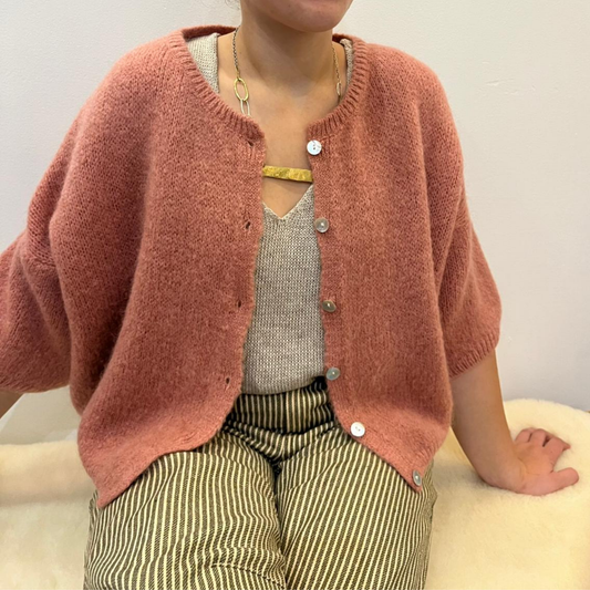 Mohair Blend Cropped Sleeve Cardigan - Rose
