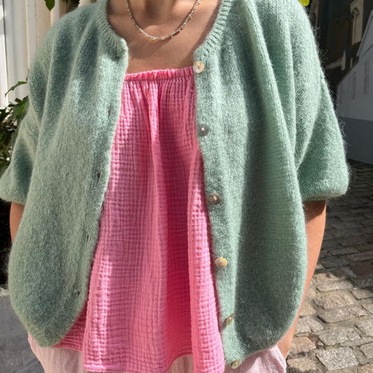 Mohair Blend Cropped Sleeve Cardigan - Sage Green