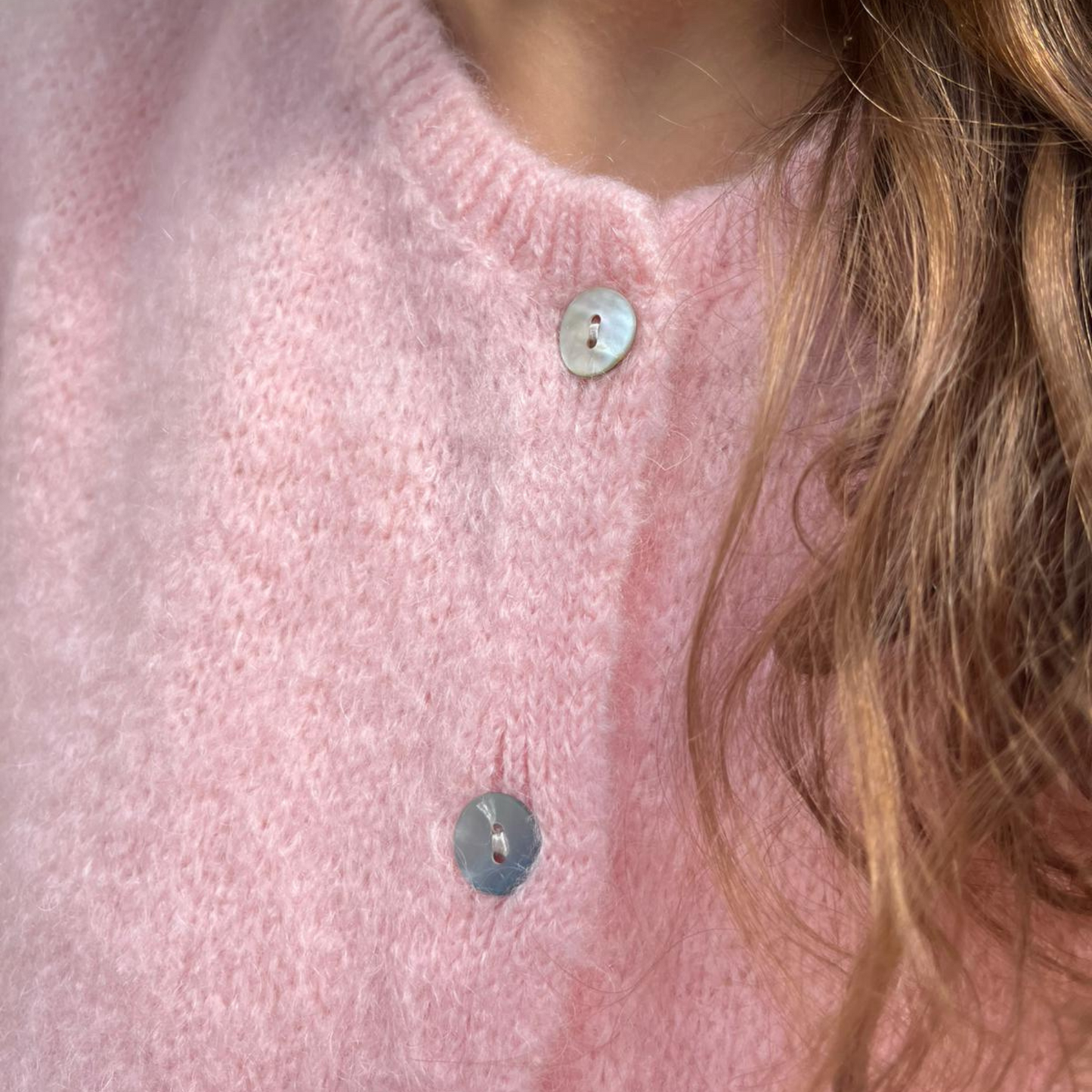 Mohair Blend Cropped Sleeve Cardigan - Soft Pink