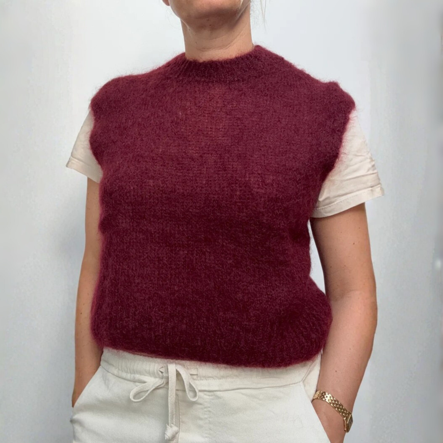 Monika Cropped Mohair Vest - Burgundy