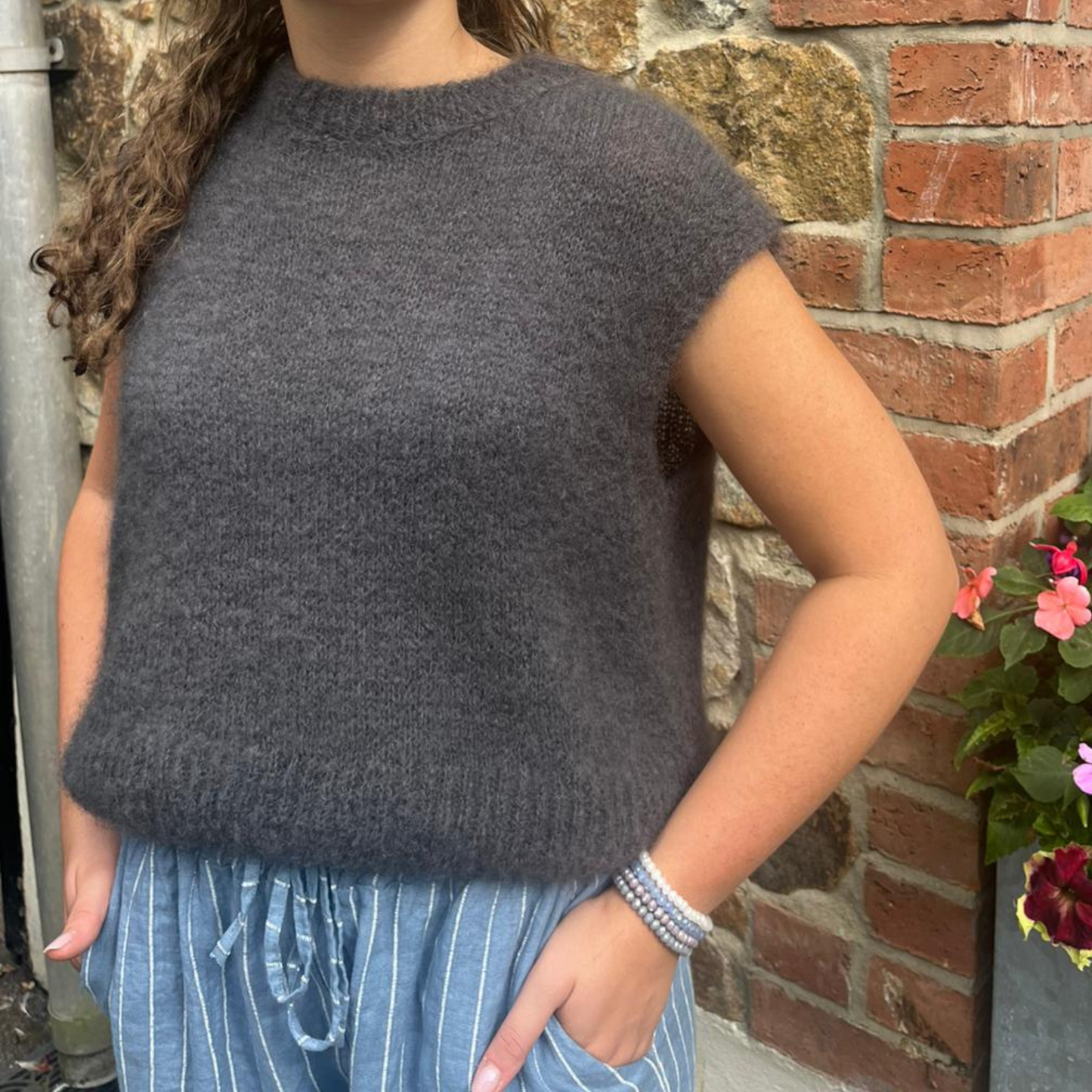 Monika Cropped Mohair Vest - Charcoal
