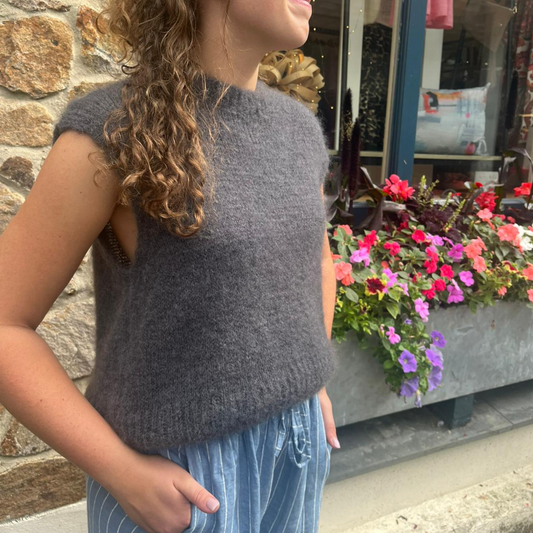 Monika Cropped Mohair Vest - Charcoal