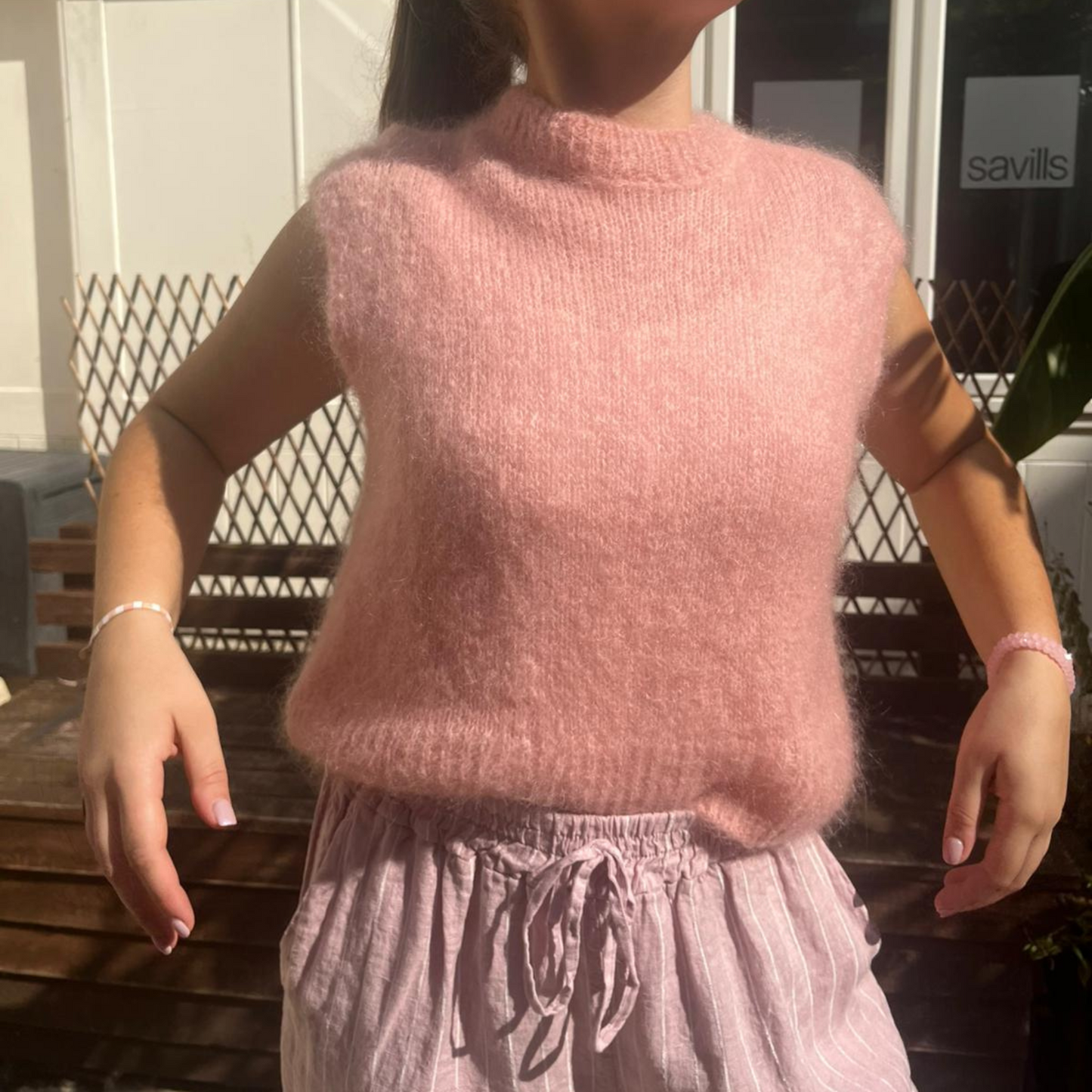 Monika Cropped Mohair Vest - Soft Pink