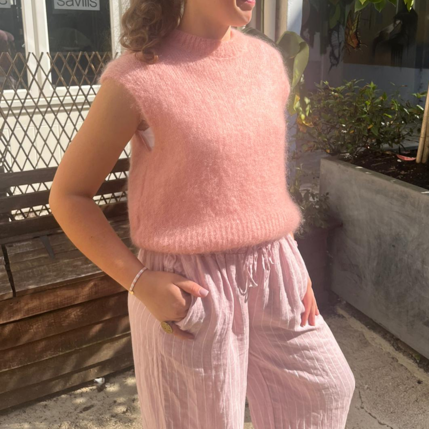 Monika Cropped Mohair Vest - Soft Pink