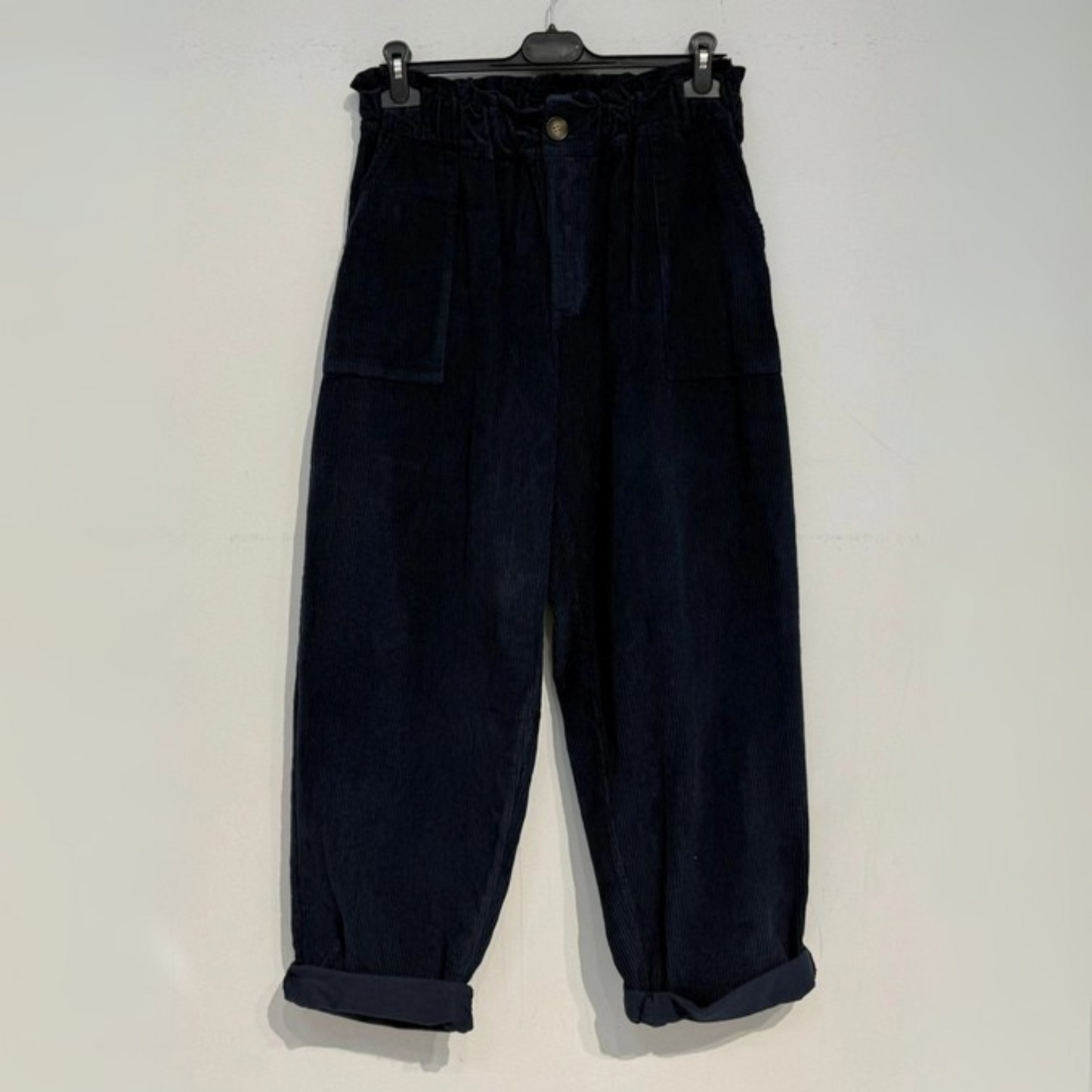Corduroy Trousers with Button - Navy