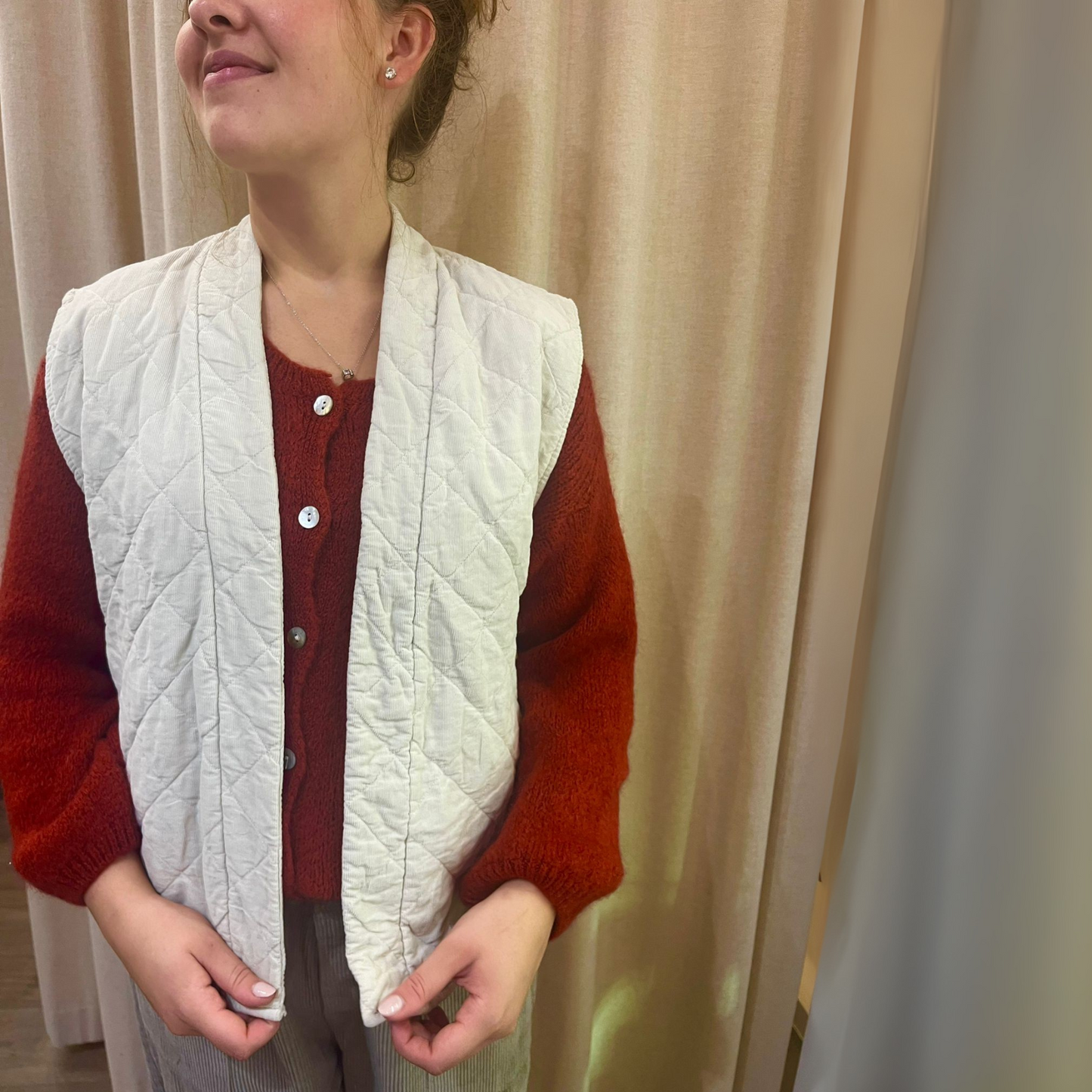 Needlecord Quilted Gilet Jacket - Beige