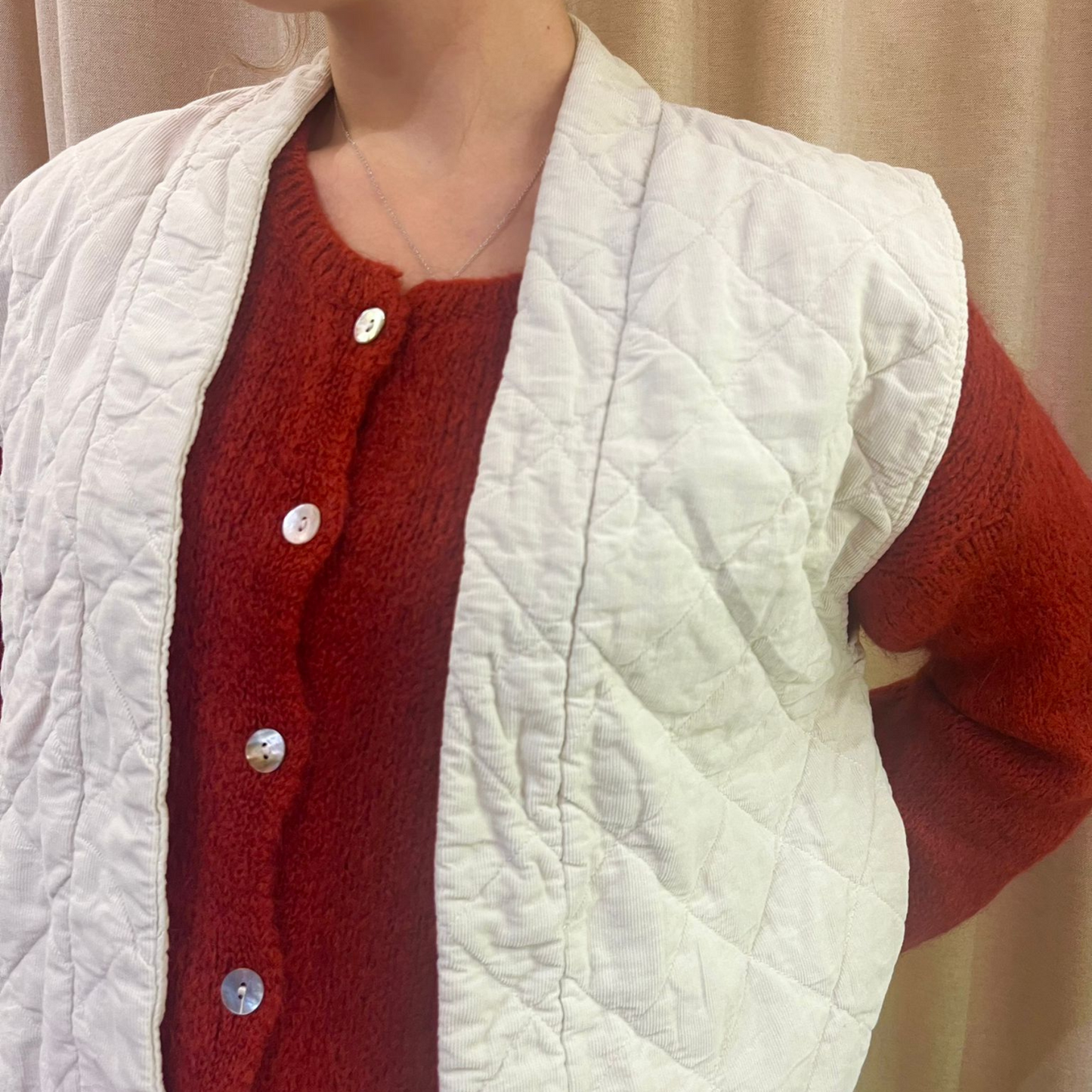 Needlecord Quilted Gilet Jacket - Beige