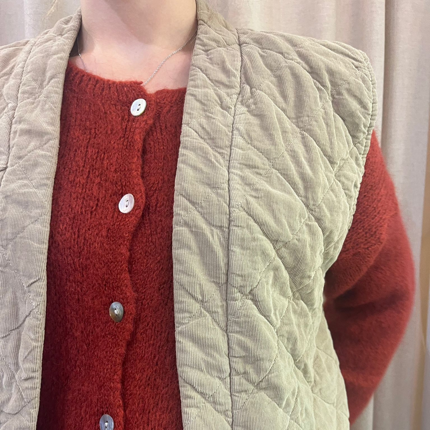 Needlecord Quilted Gilet Jacket - Camel Brown