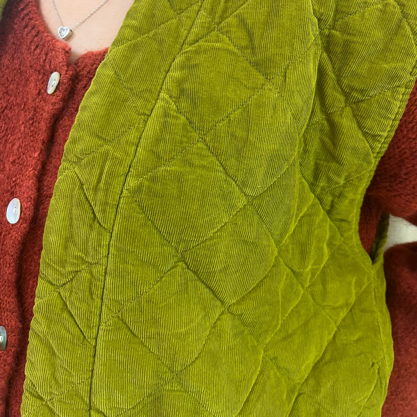 Needlecord Quilted Gilet Jacket - Olive Green