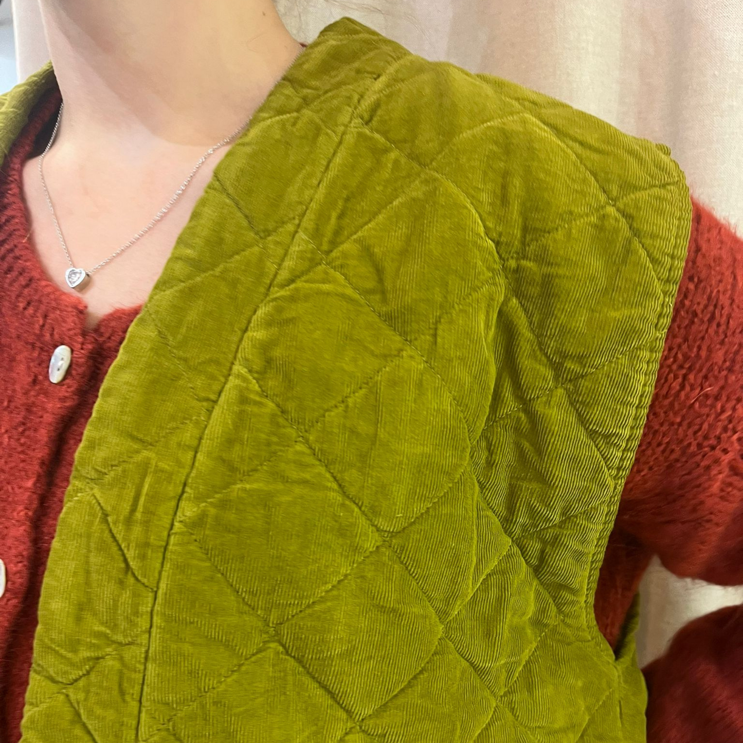Needlecord Quilted Gilet Jacket - Olive Green