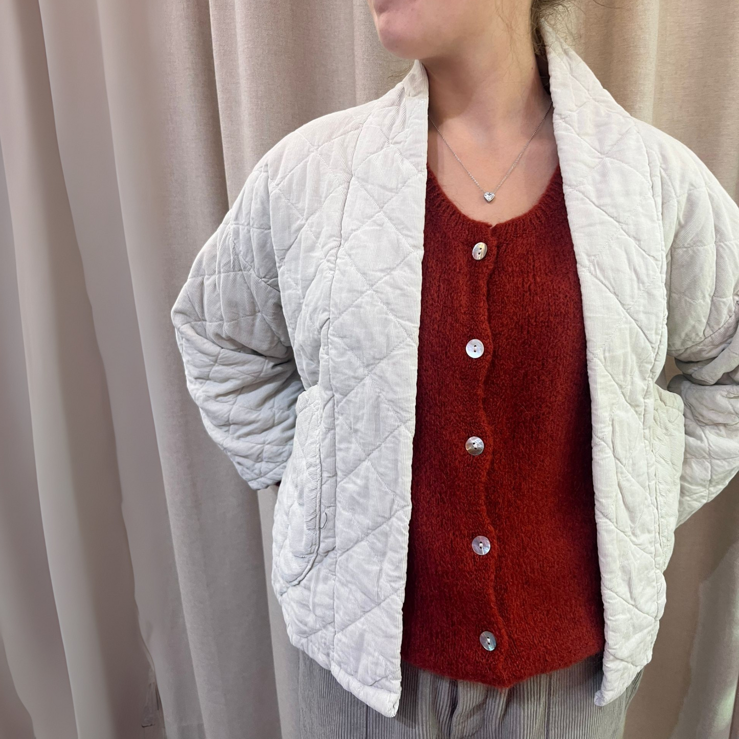Needlecord Quilted Jacket - Beige