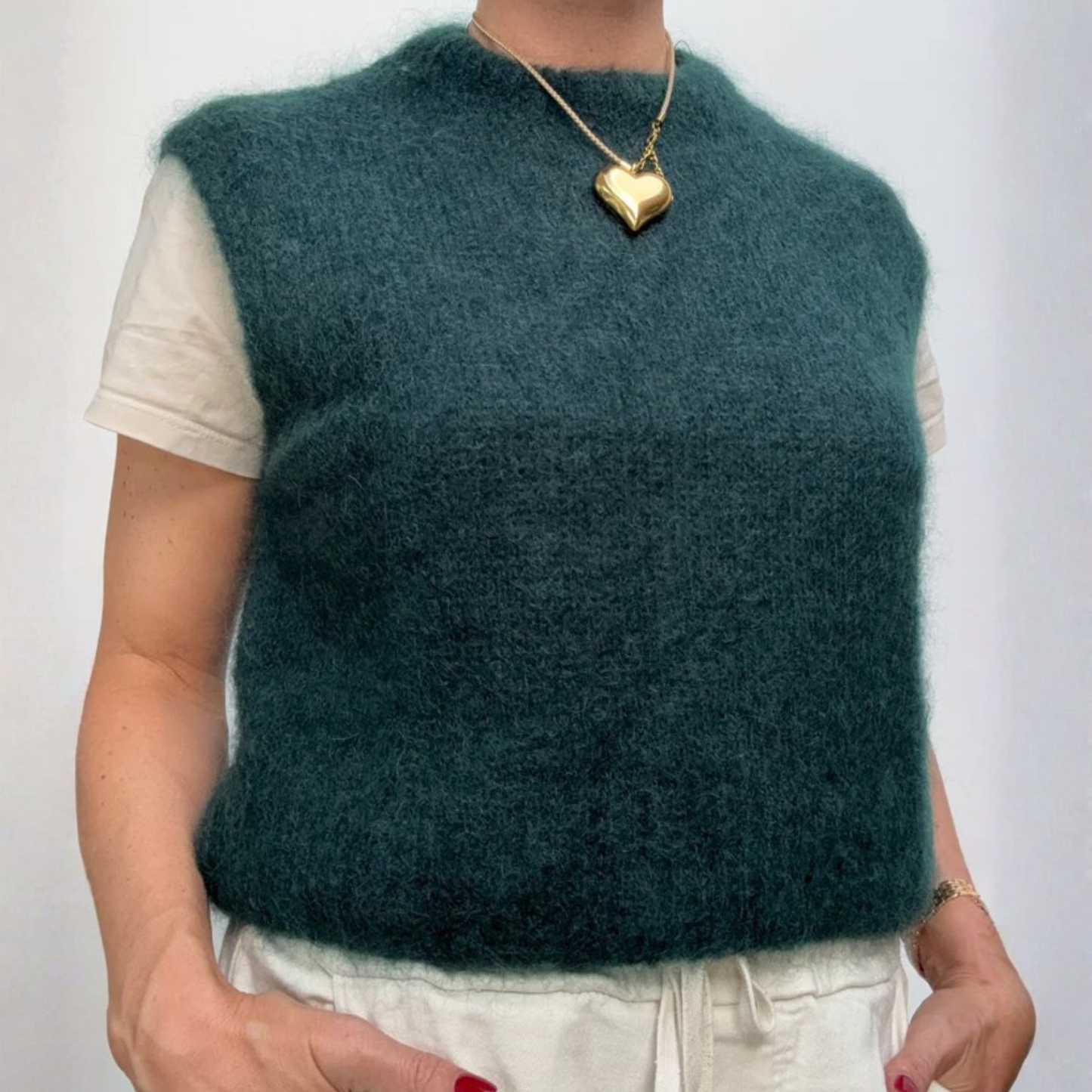 Monika Cropped Mohair Vest - Forest Green
