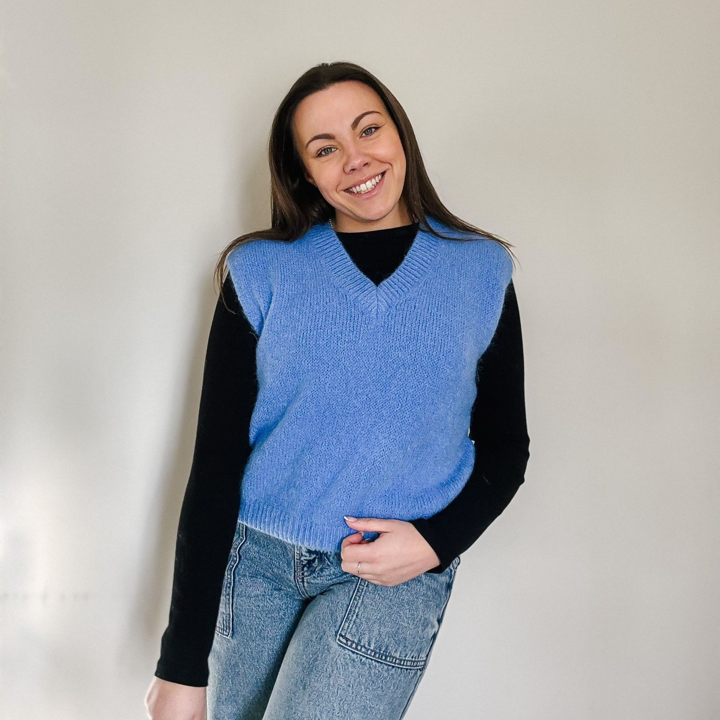 OST London Tessa Knitted Mohair Vest - Cornflower Blue