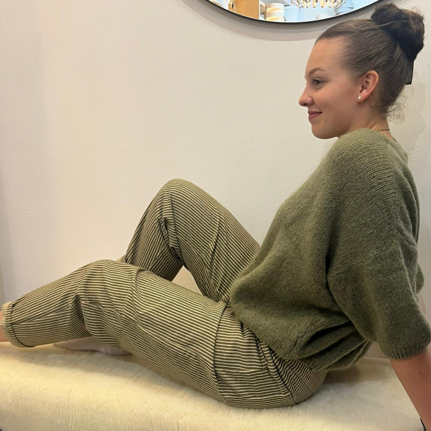 Olive Striped Jeans - Green