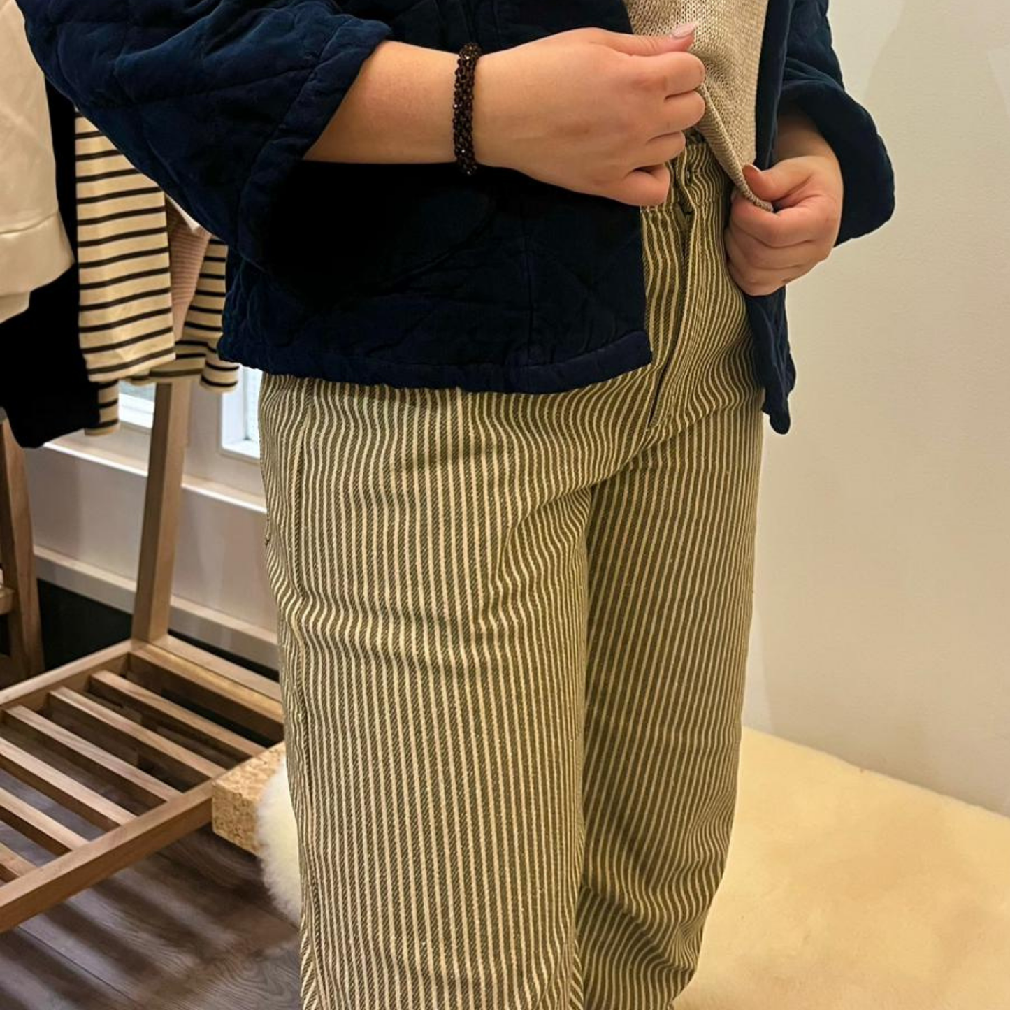 Olive Striped Jeans - Green