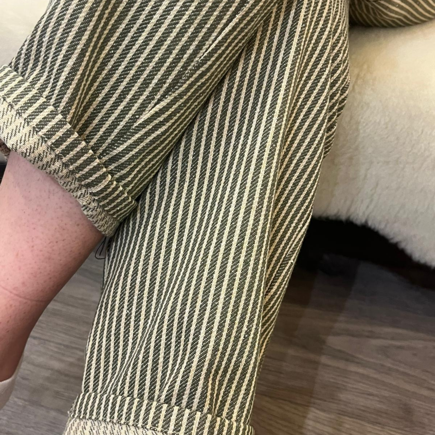 Olive Striped Jeans - Green
