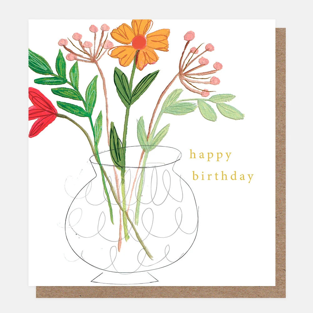 Greetings Card - Happy Birthday Painted Flowers