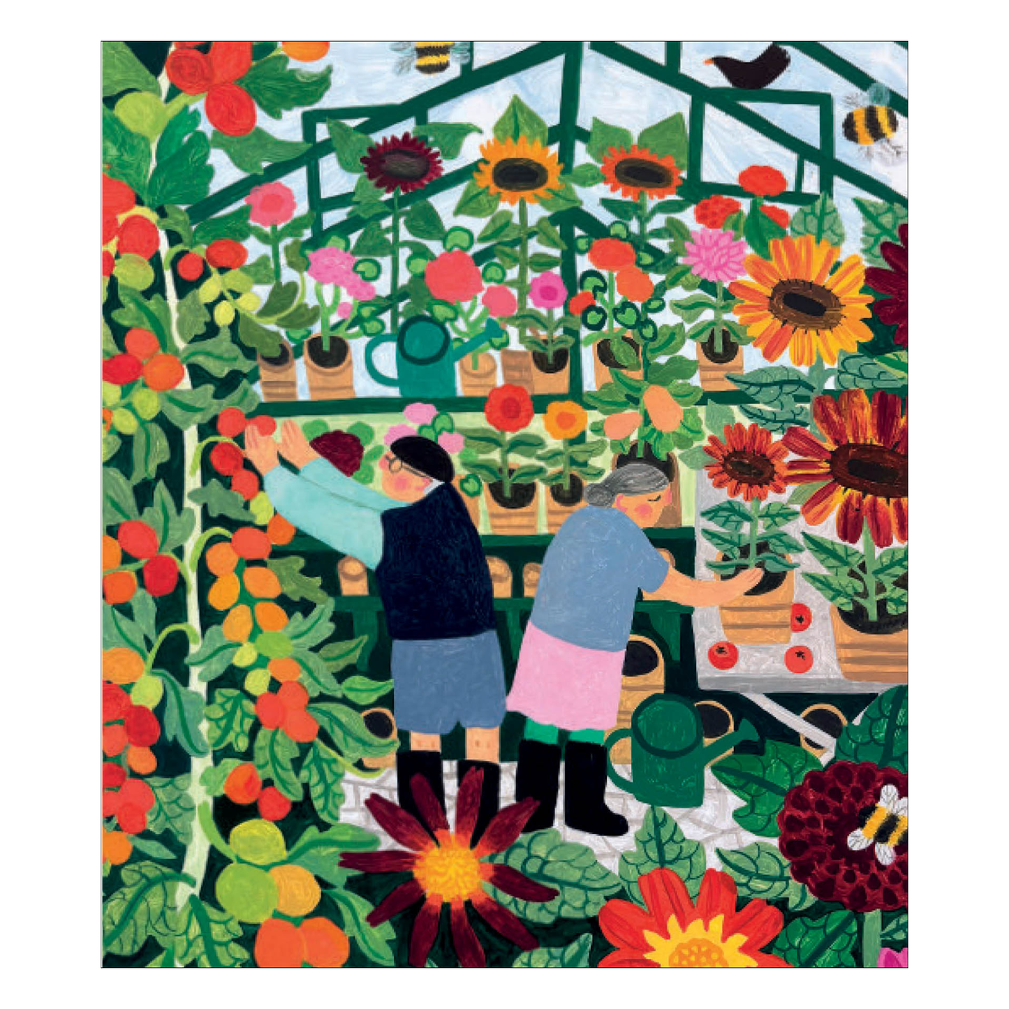 Greetings Card - Pottering in the Greenhouse
