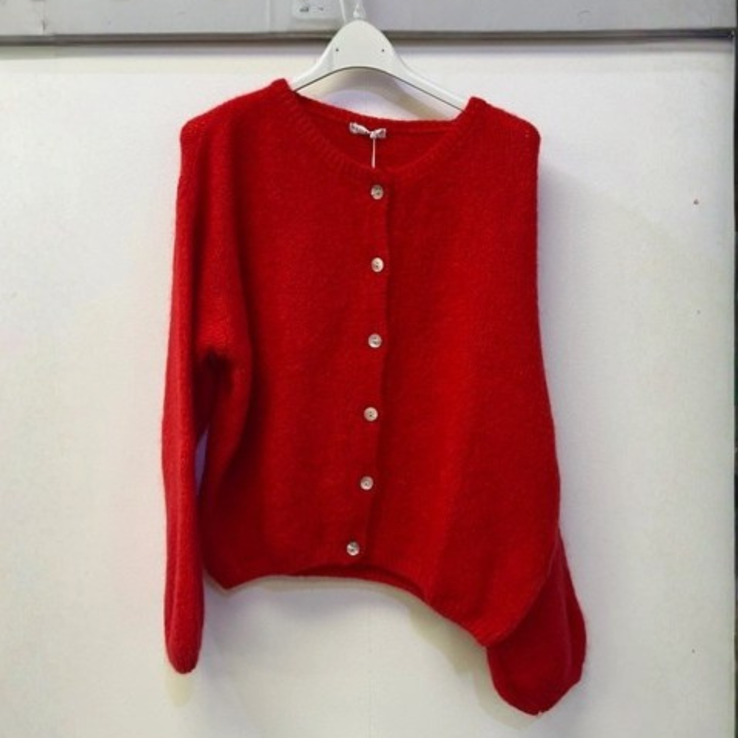 Mohair Blend Button Through Cardigan - Red