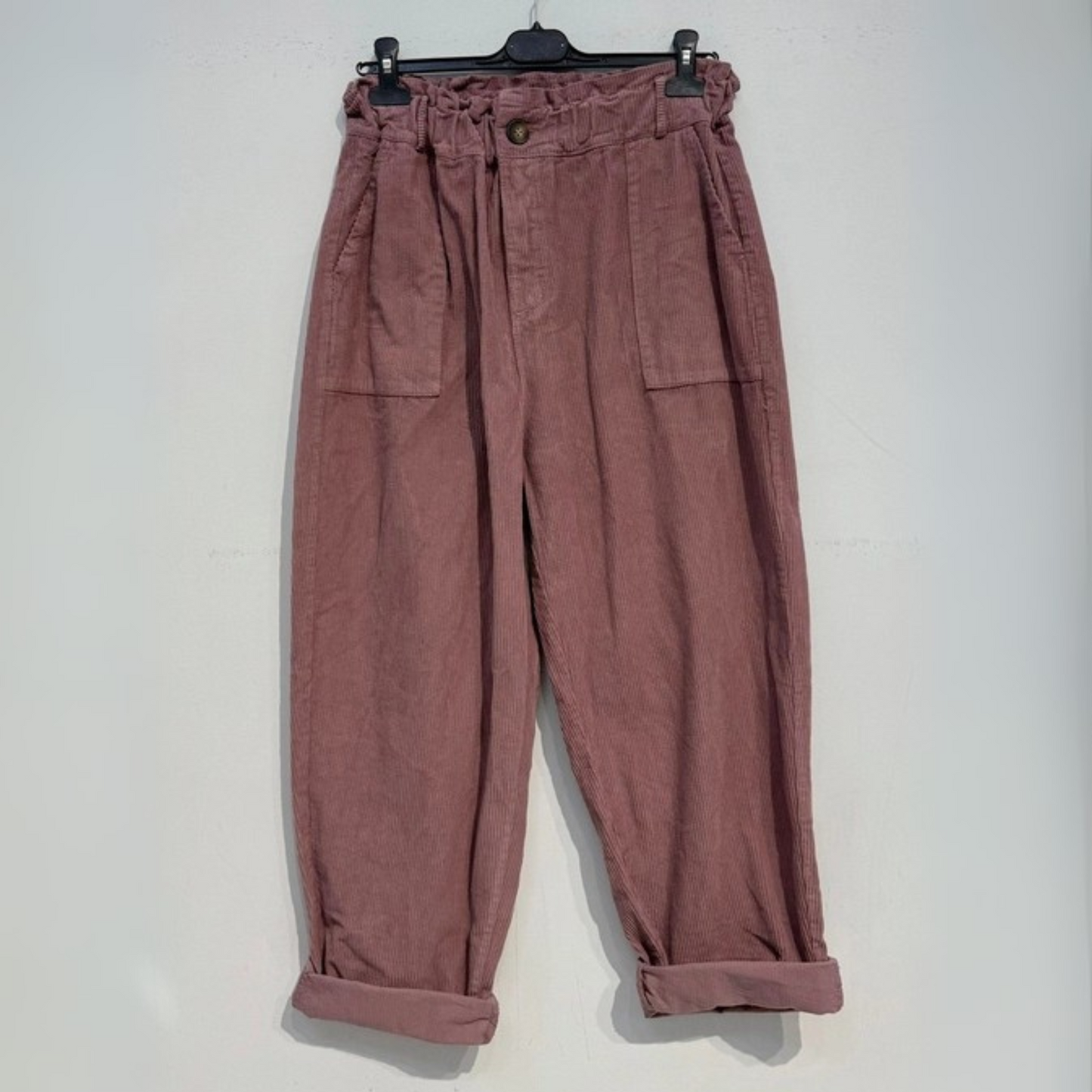 Corduroy Trousers with Button - Dusty Rose
