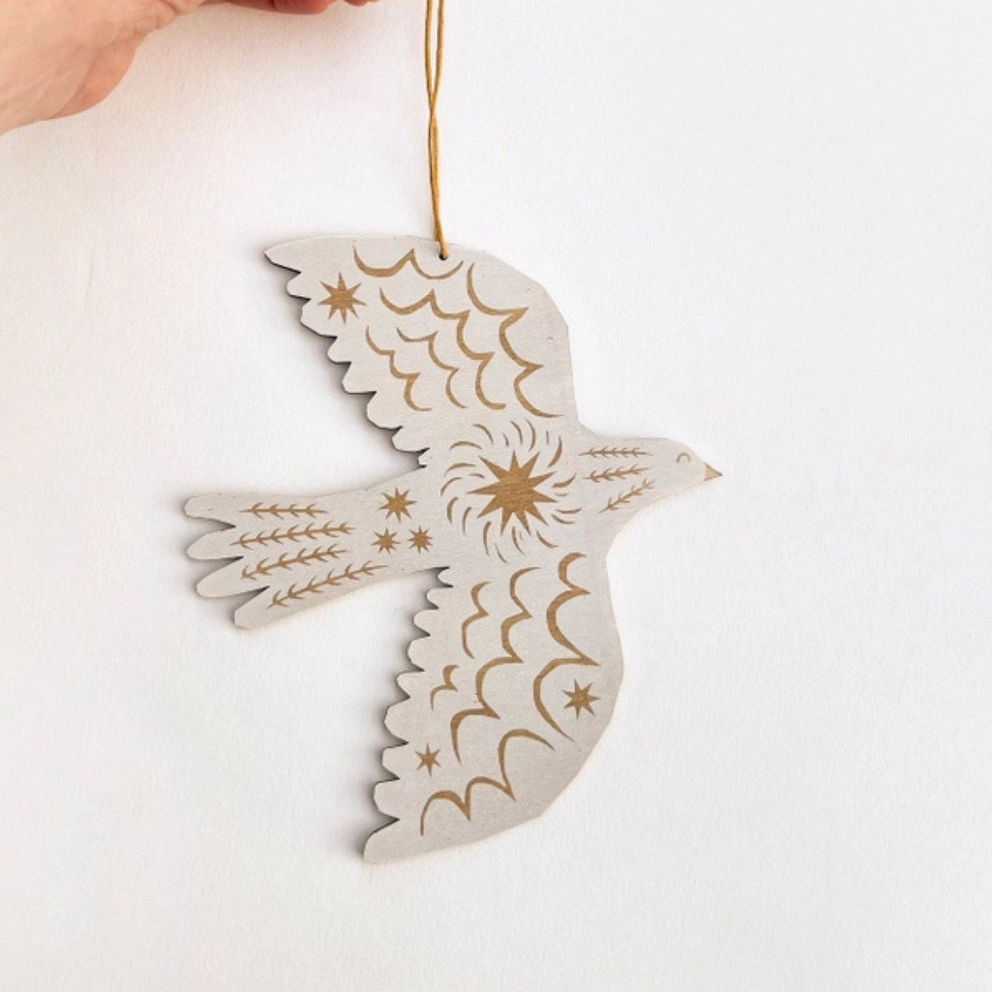 Wooden Hanging Decoration - White Winter Bird
