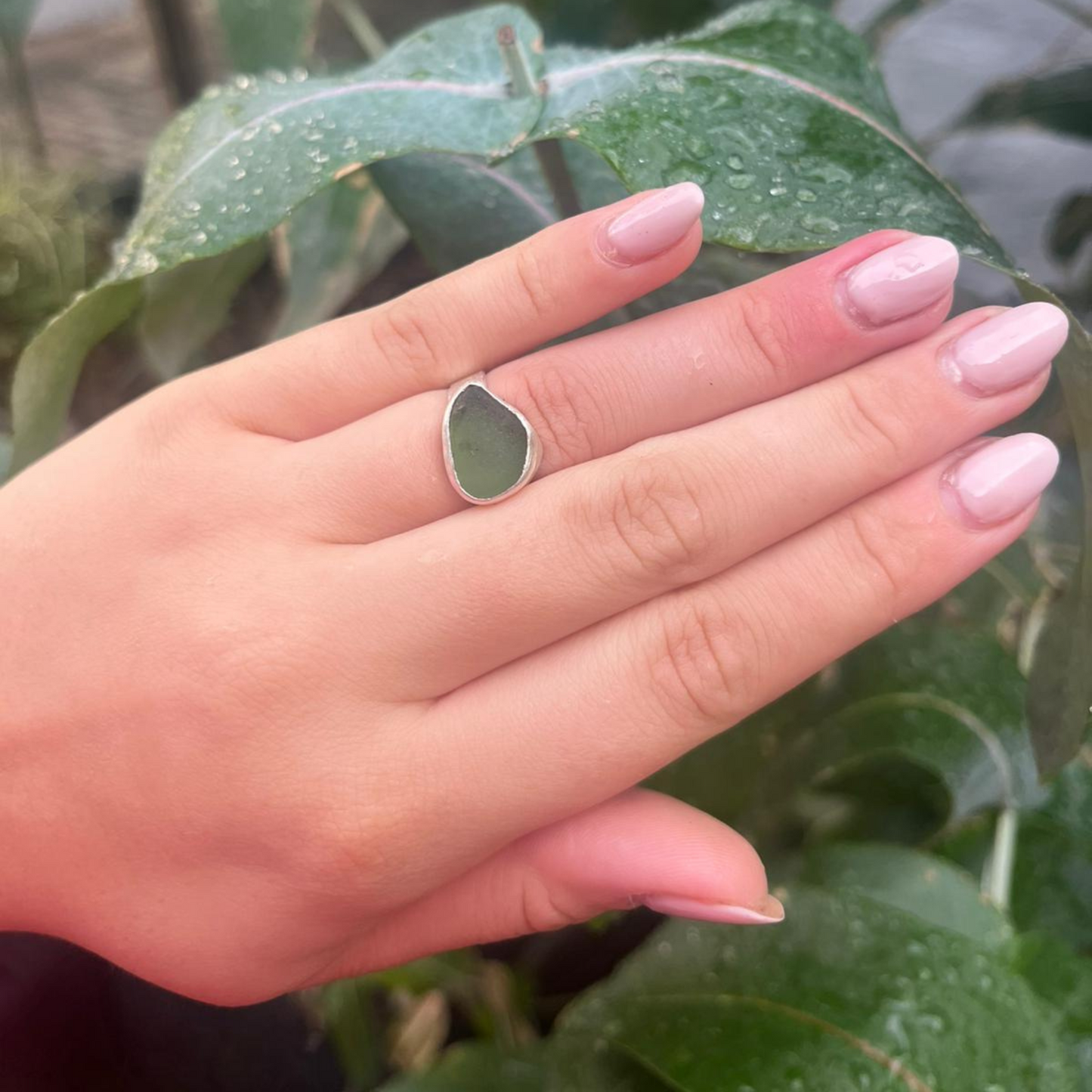 Eco Silver Ring - Green Sea Glass