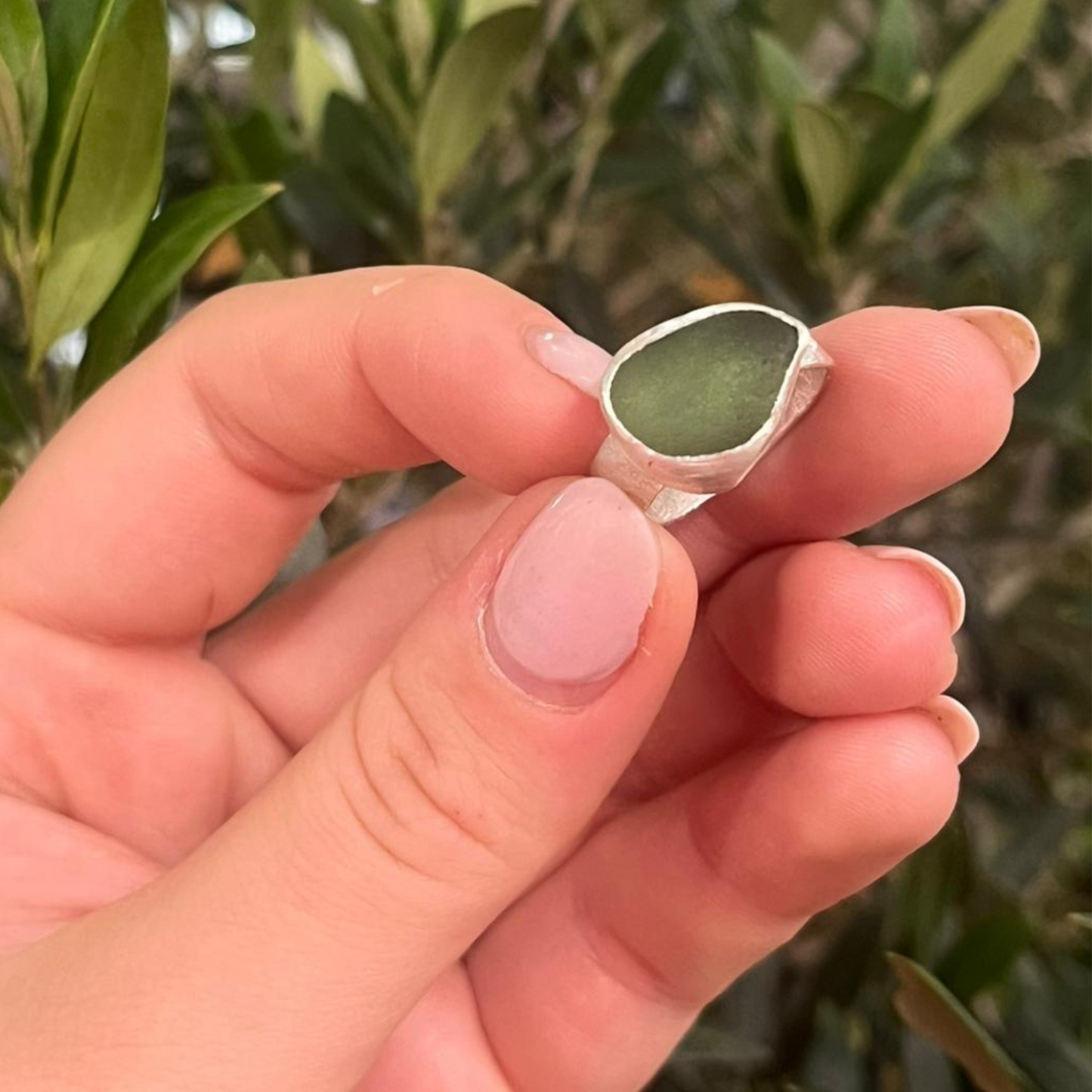 Eco Silver Ring - Green Sea Glass